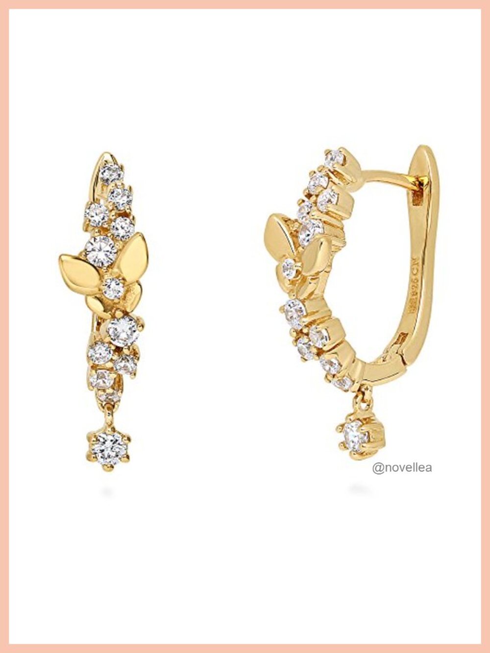 Sterling Silver Gold Flashed CZ Hoop Earrings Women Minimalist Butterfly